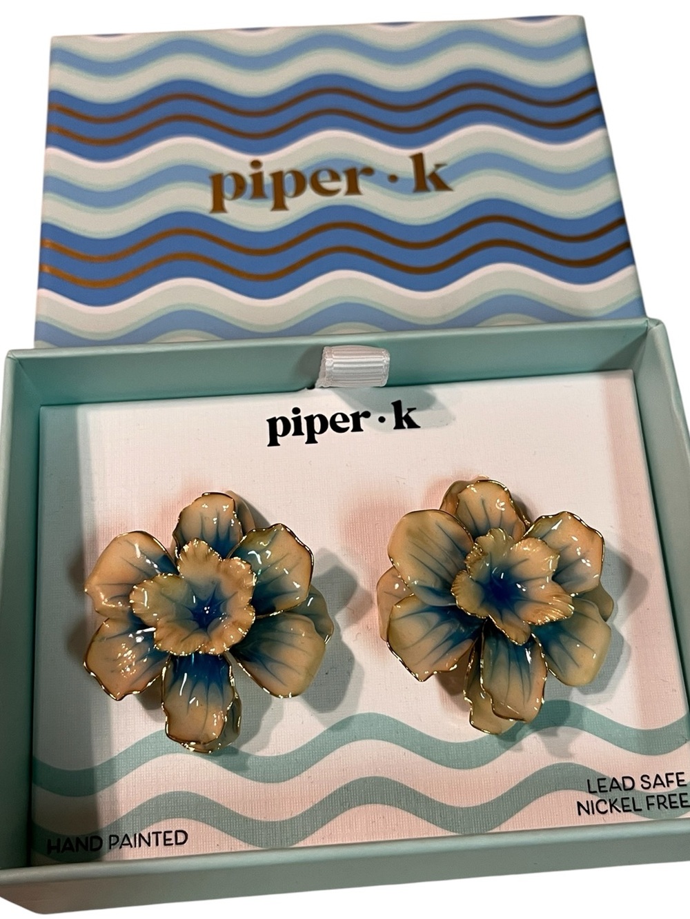 New Piper·k Hand-Painted Floral Statement Earrings
Secure Backing
Nickel free